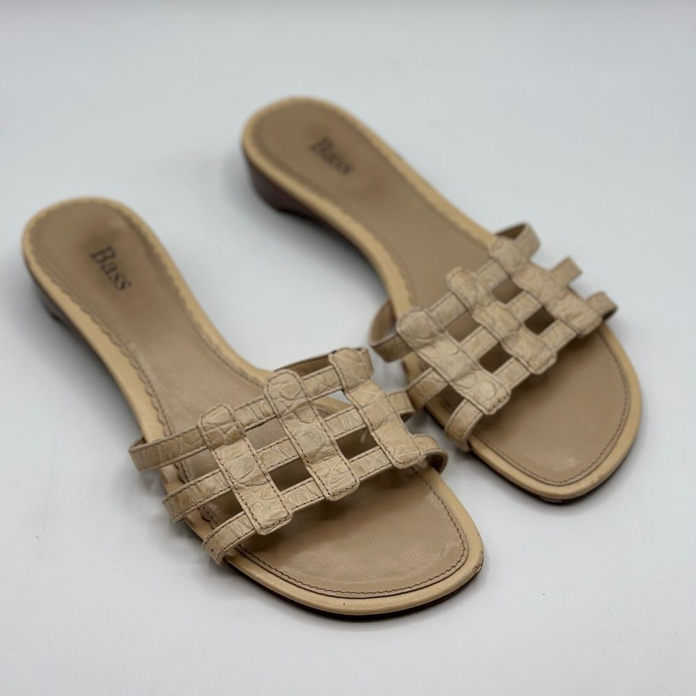 Bass Women's Raina Leather Basketweave Slide Sandal Tan Size 7.5